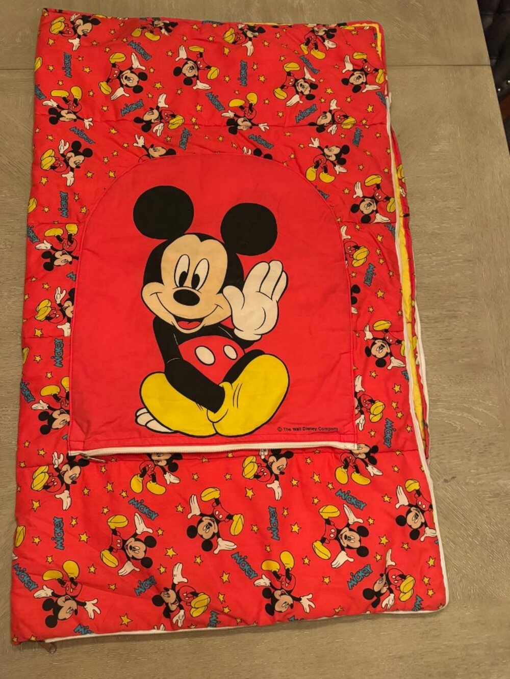 Vintage Walt Disney Mickey Mouse Kids Sleeping Bag Folds Into Pillow